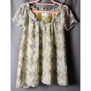 Mac & Jac Floral Print Ruffle Neck Top‎ Blouse Womens Size L